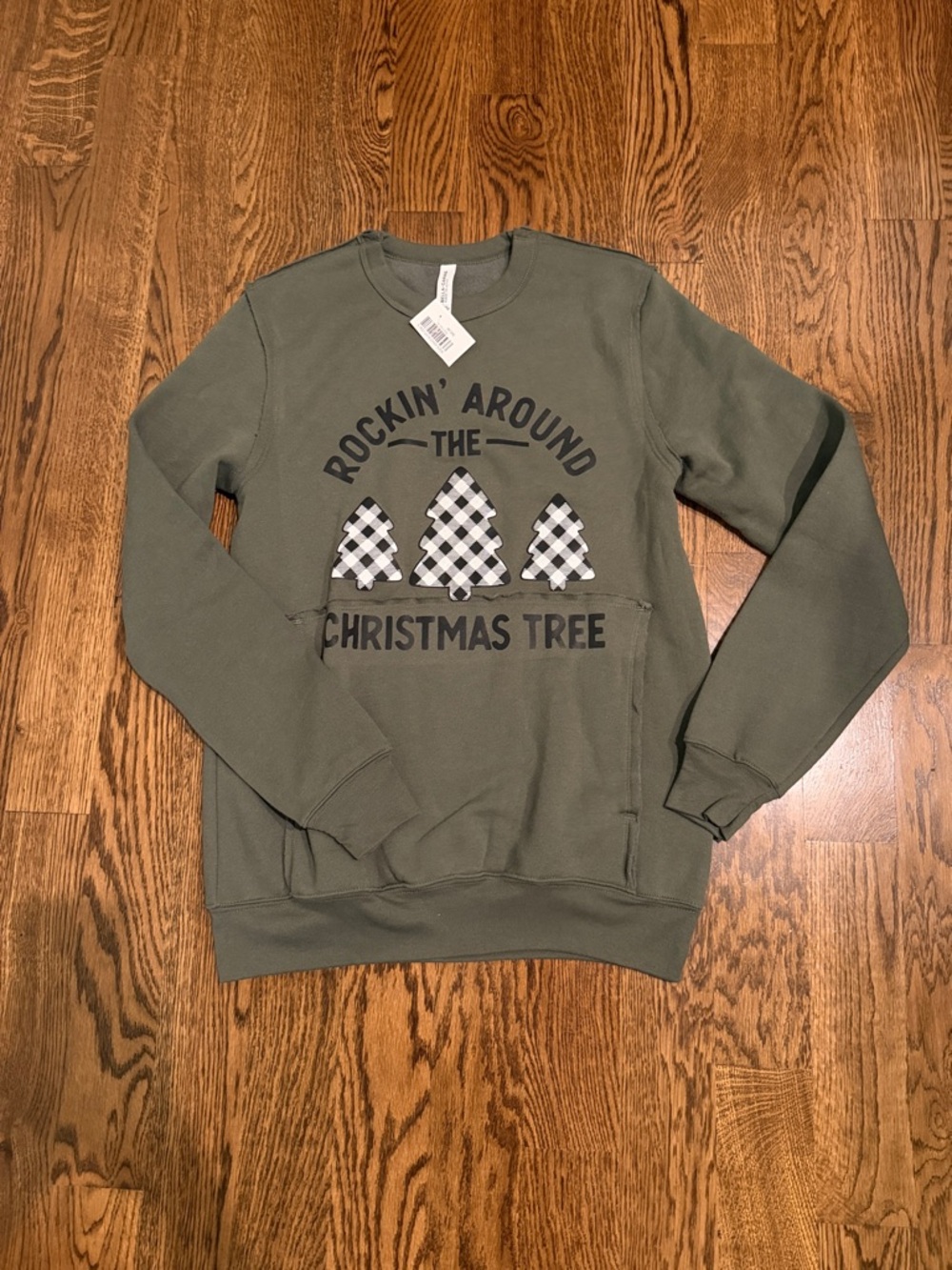 Bella Canvas Olive green crewneck with kangaroo pocket small
